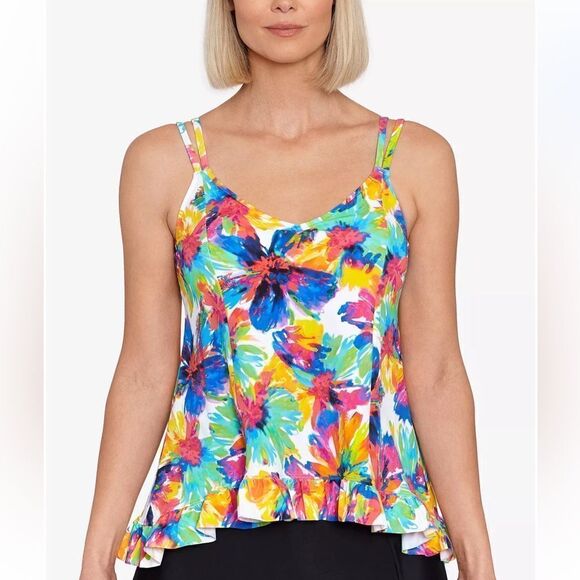 NWT SWIM SOLUTIONS Women's Printed High-Low Tankini Top - Picture 1 of 7
